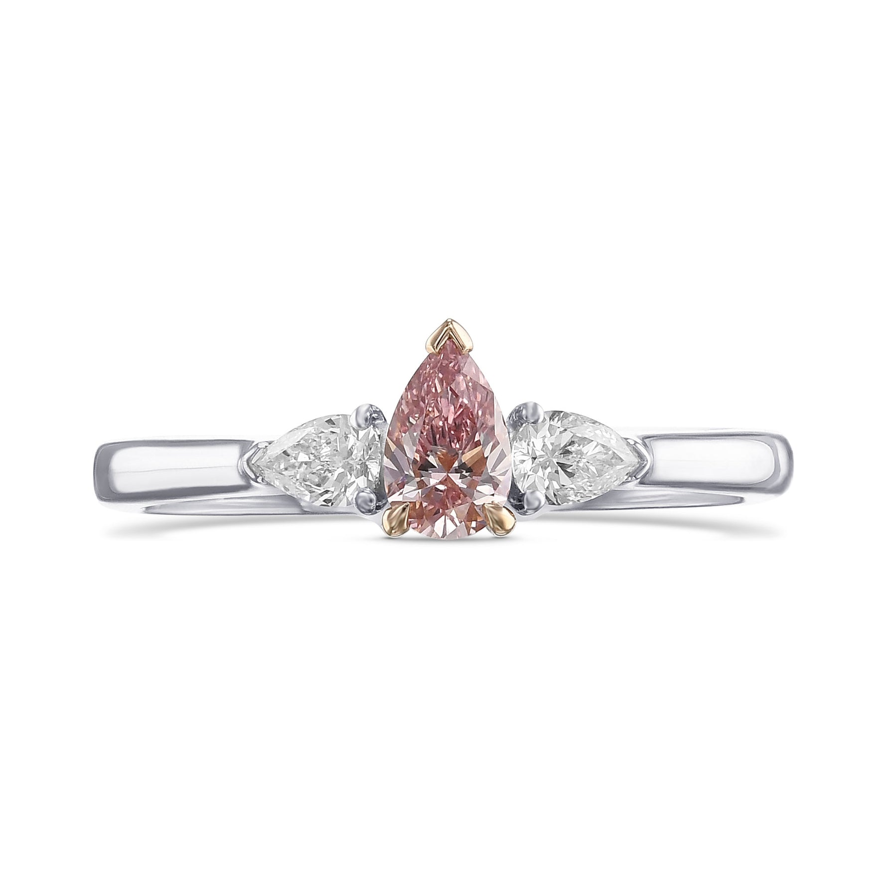 Fancy Pink Pear Three Stone Diamond Ring