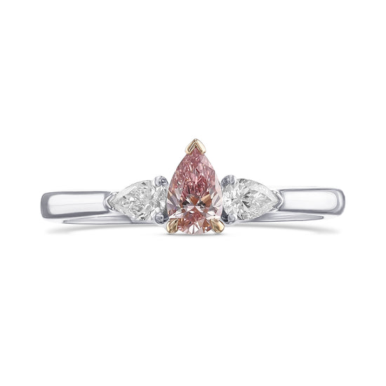 Fancy Pink Pear Three Stone Diamond Ring