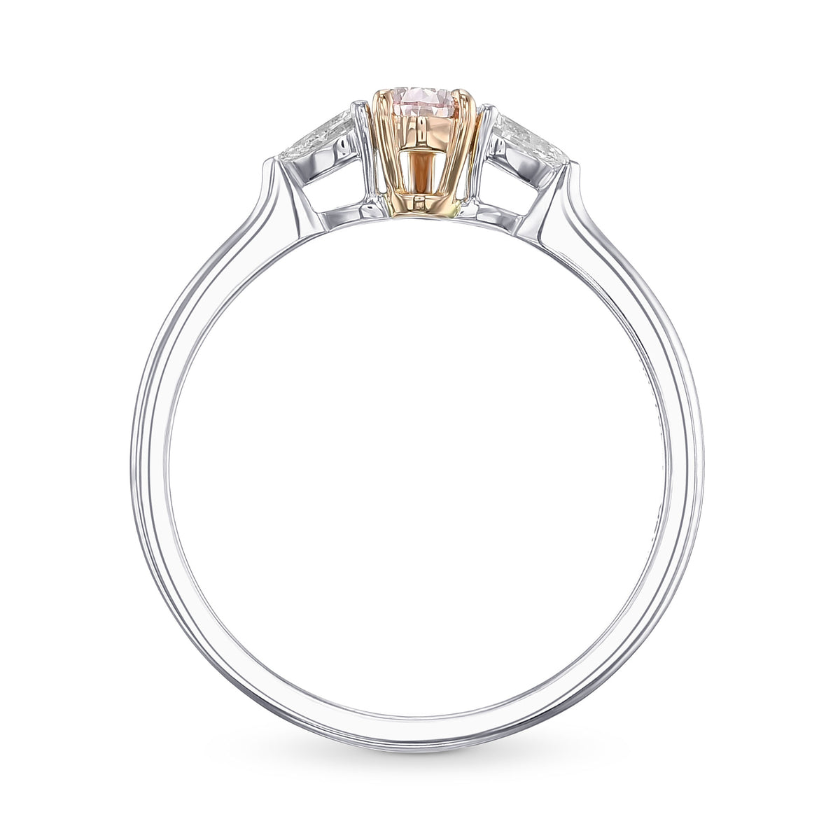 Fancy Pink Pear Three Stone Diamond Ring