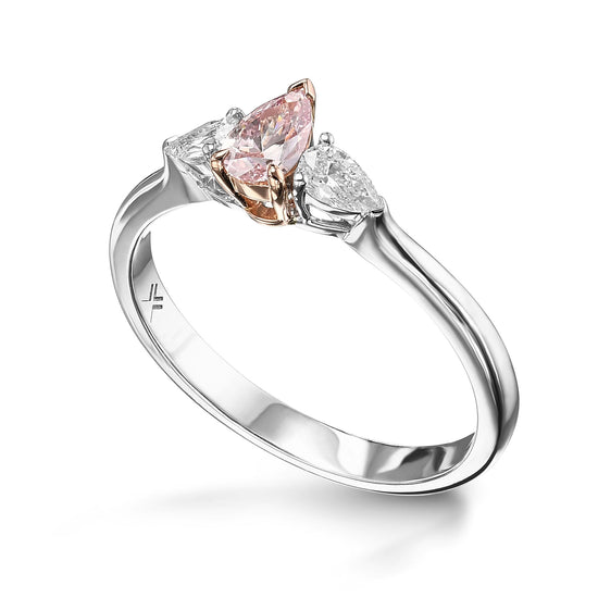 Fancy Pink Pear Three Stone Diamond Ring