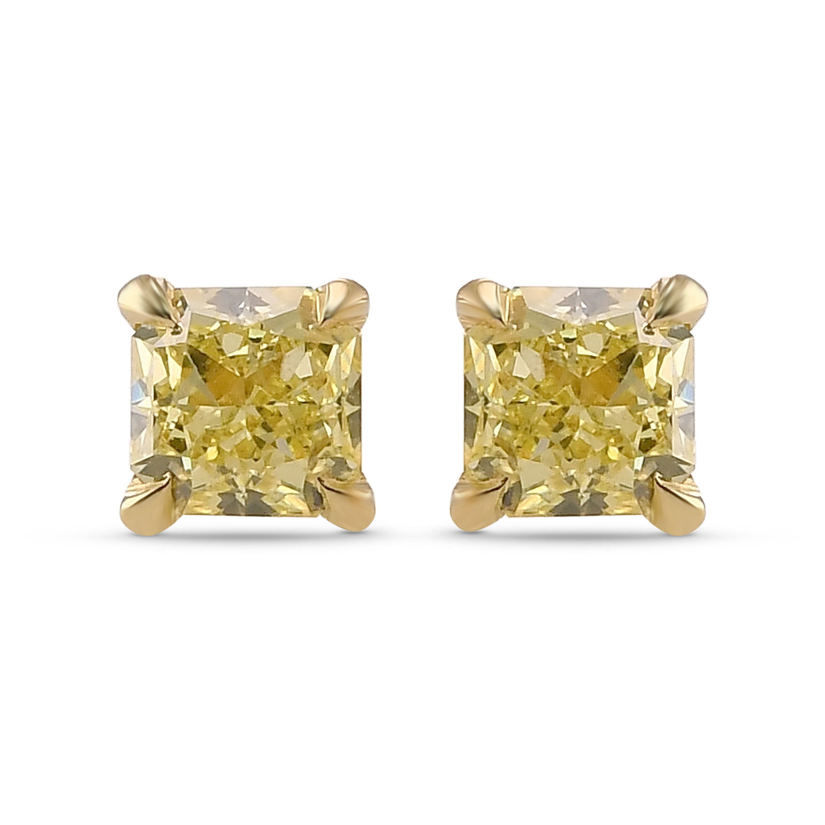 Fancy Yellow Radiant Stud Diamond Earrings