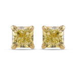 Fancy Yellow Radiant Stud Diamond Earrings
