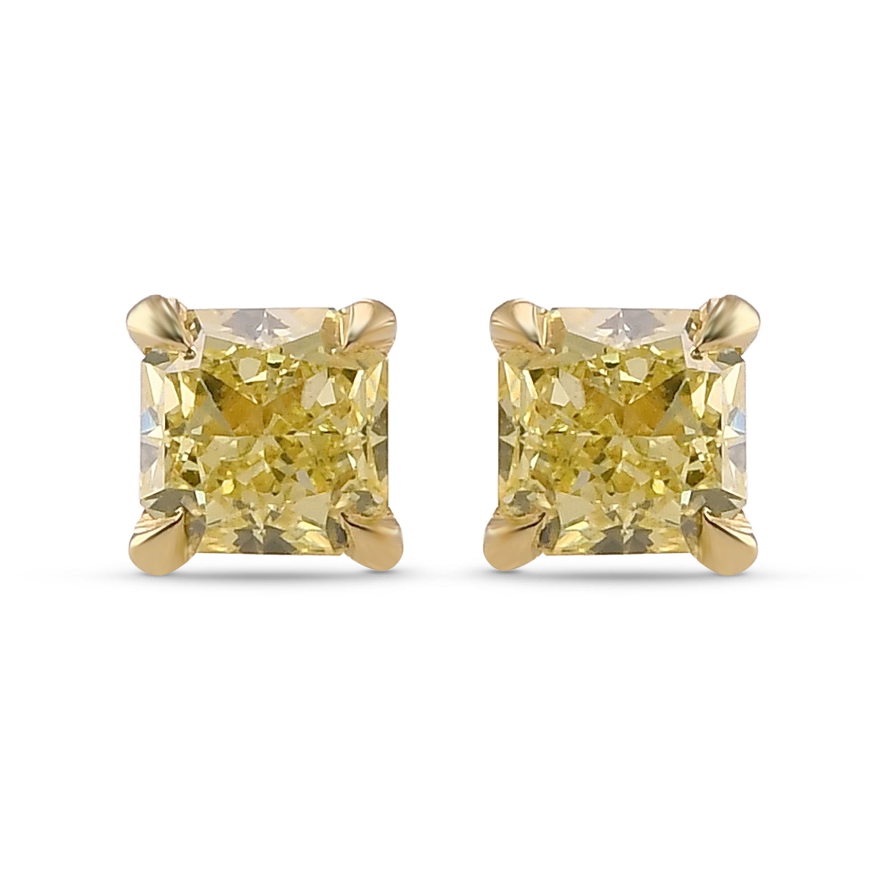Fancy Yellow Radiant Stud Diamond Earrings