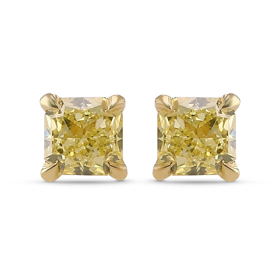 Fancy Yellow Radiant Stud Diamond Earrings