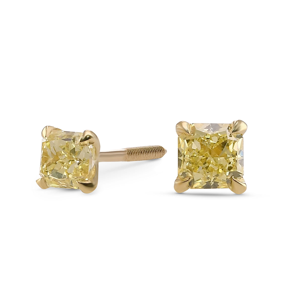 Fancy Yellow Radiant Stud Diamond Earrings
