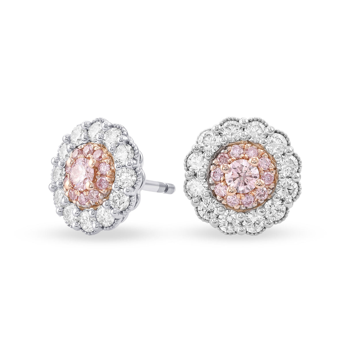 Argyle Fancy Intense Pink Diamond Floral Halo Earrings