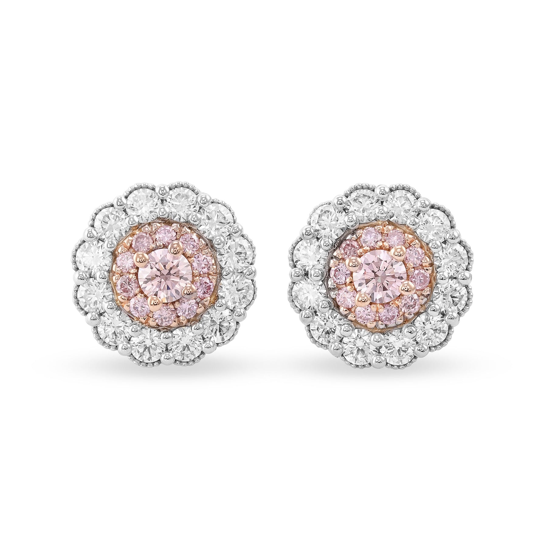 Argyle Fancy Intense Pink Diamond Floral Halo Earrings