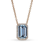 Blue Aquamarine and Diamond Halo Pendant