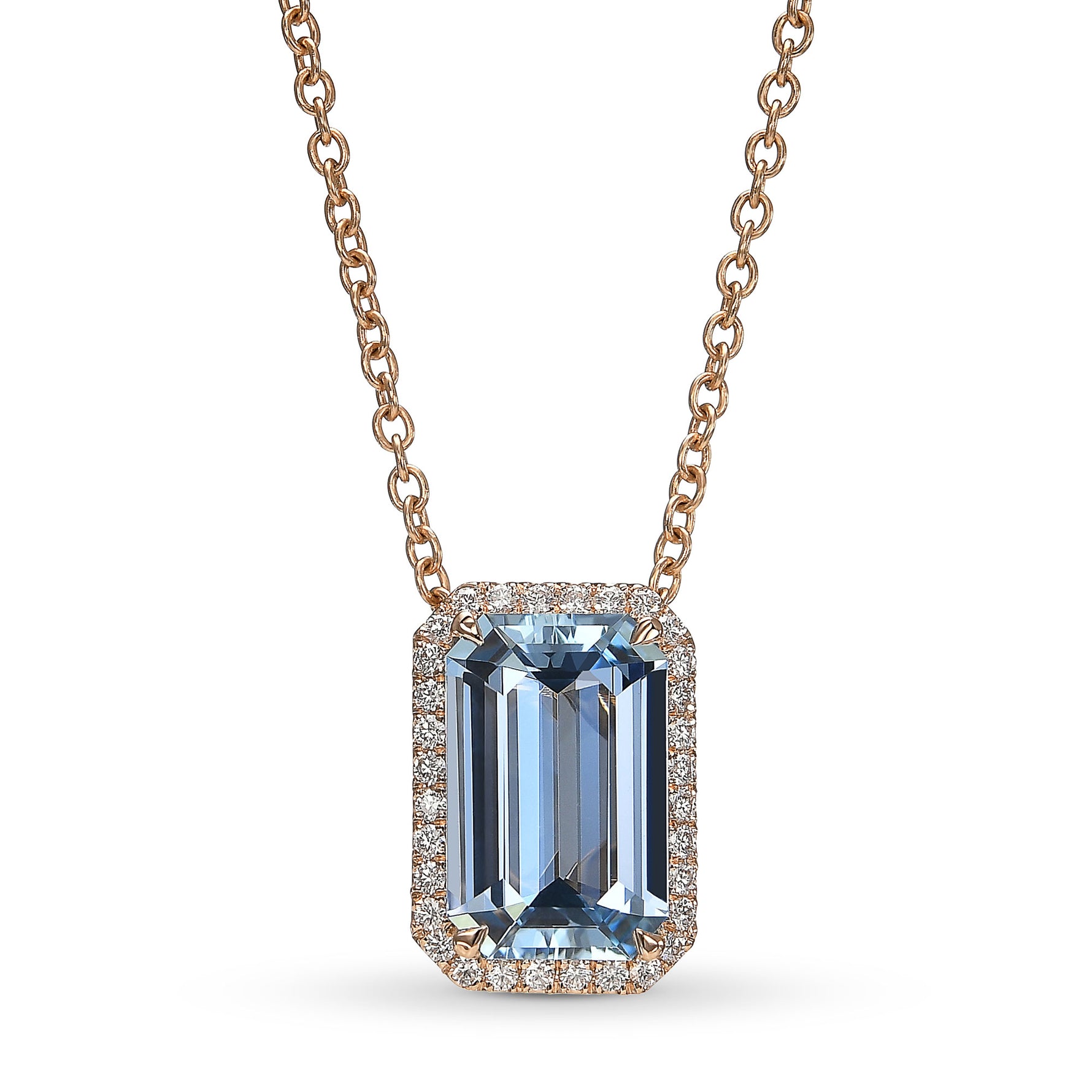  Blue Aquamarine and Diamond Halo Pendant