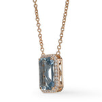  Blue Aquamarine and Diamond Halo Pendant