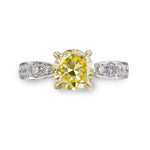 Fancy Vivid Yellow Round Pave Side Stone Diamond Ring