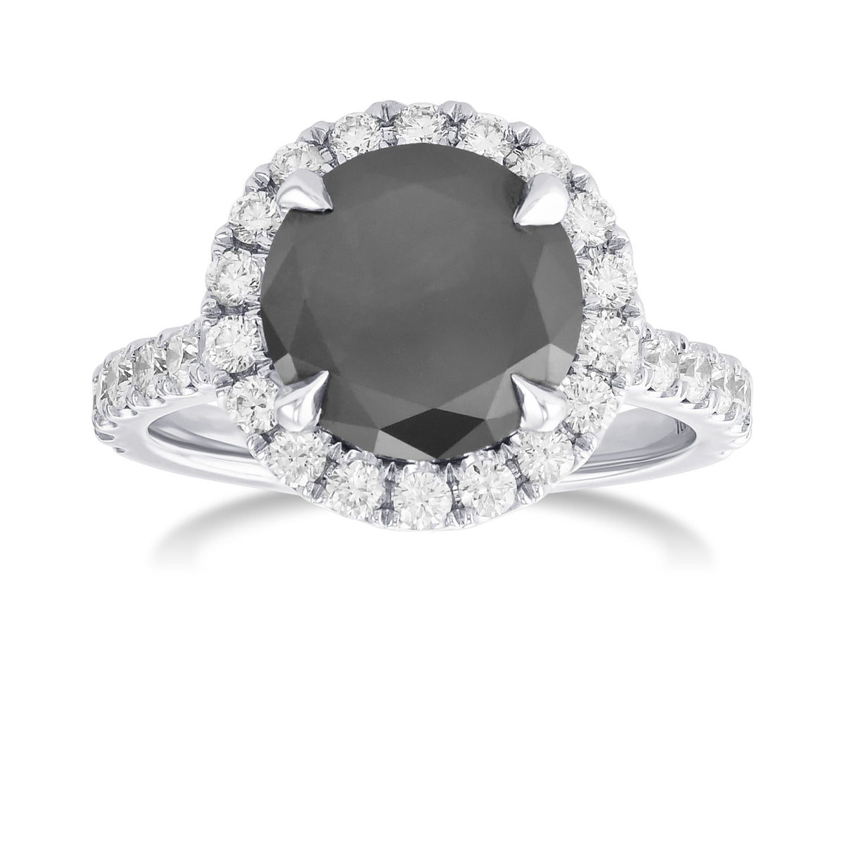 Fancy Black Round Halo Engagement & Wedding Rings