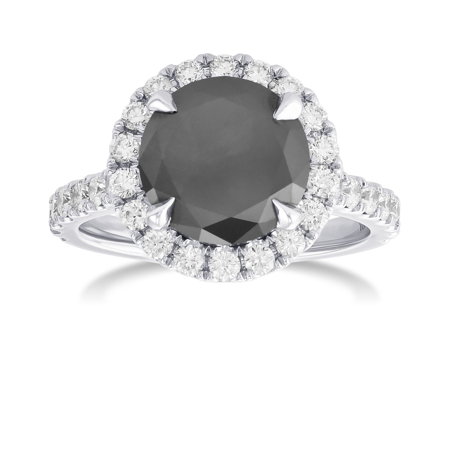 Fancy Black Round Halo Engagement & Wedding Rings