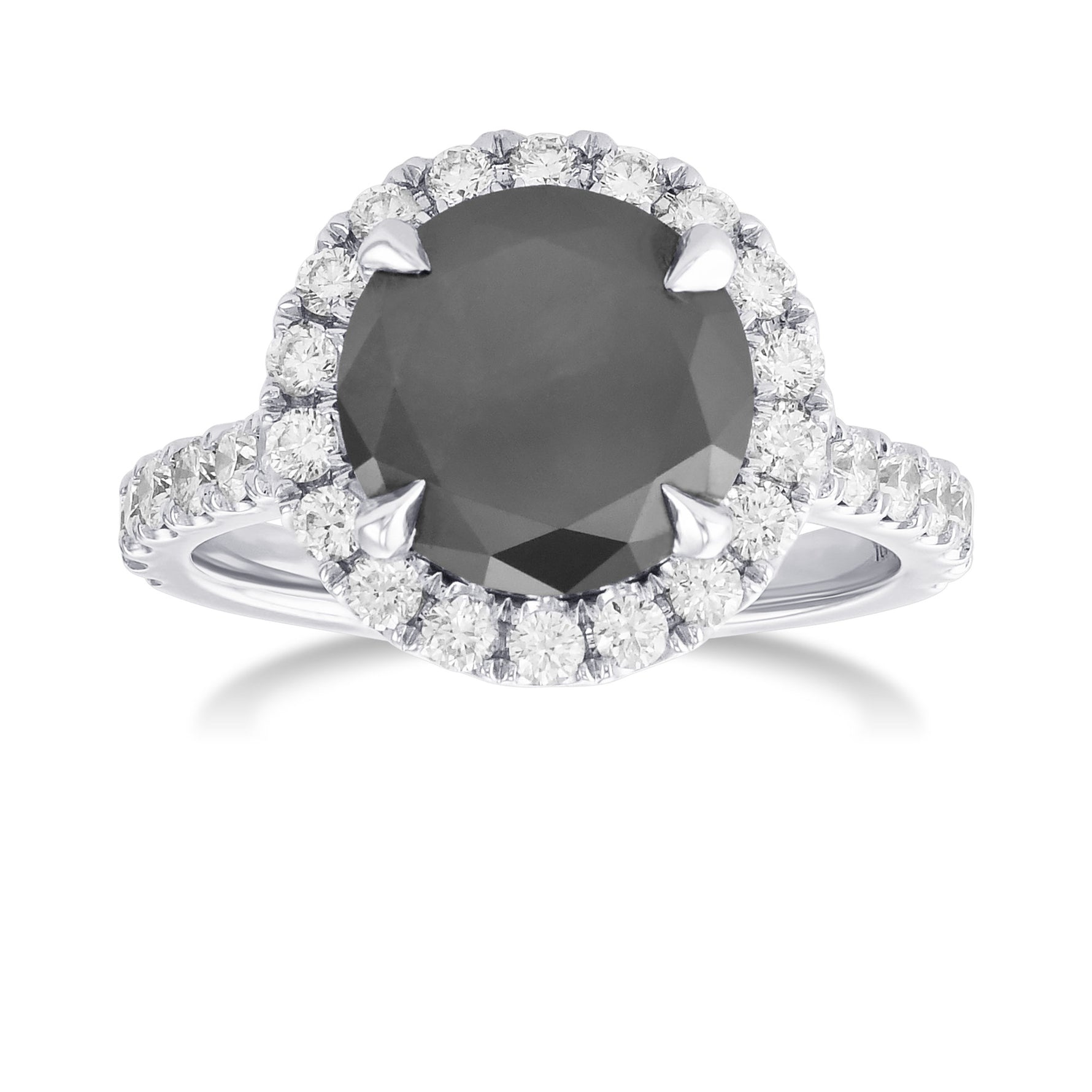 Fancy Black Round Halo Engagement & Wedding Rings