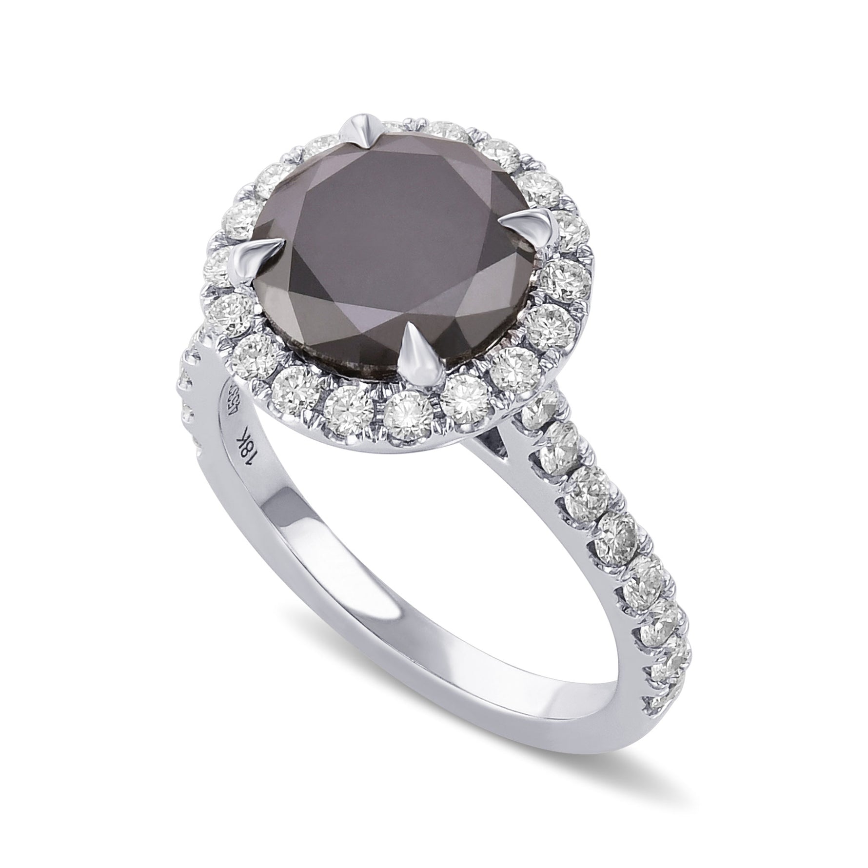 Fancy Black Round Halo Engagement & Wedding Rings