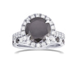 Fancy Black Round Halo Engagement & Wedding Rings
