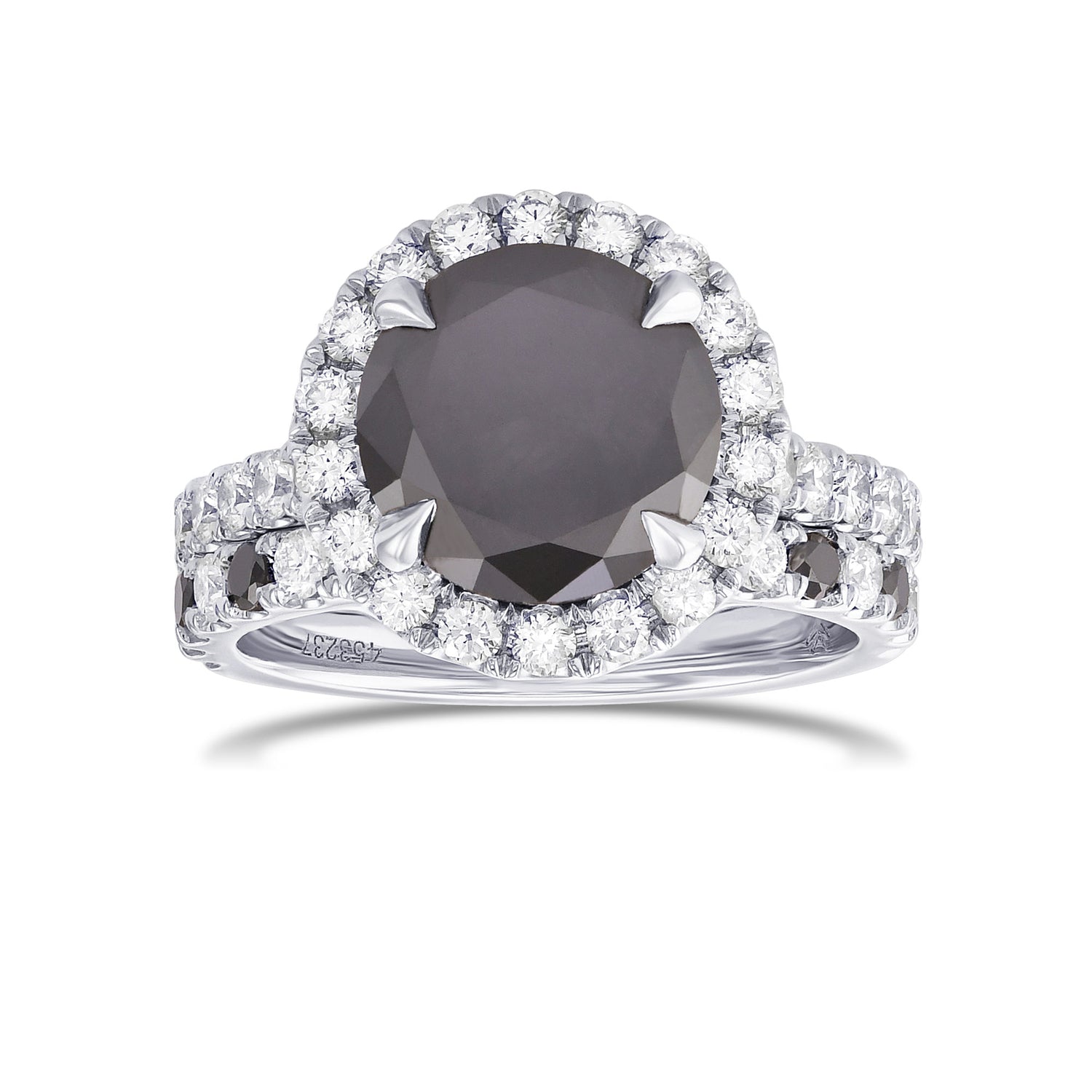 Fancy Black Round Halo Engagement & Wedding Rings