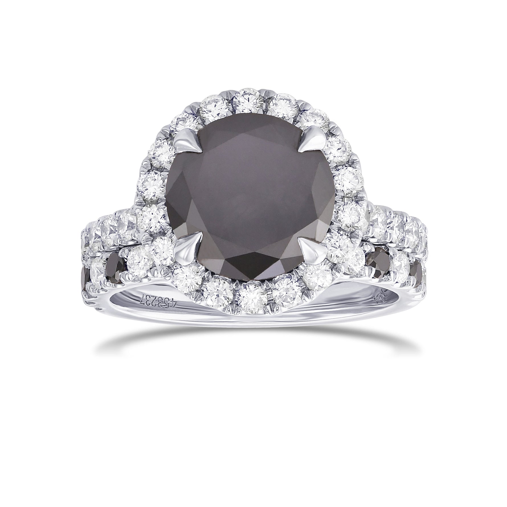 Fancy Black Round Halo Engagement & Wedding Rings