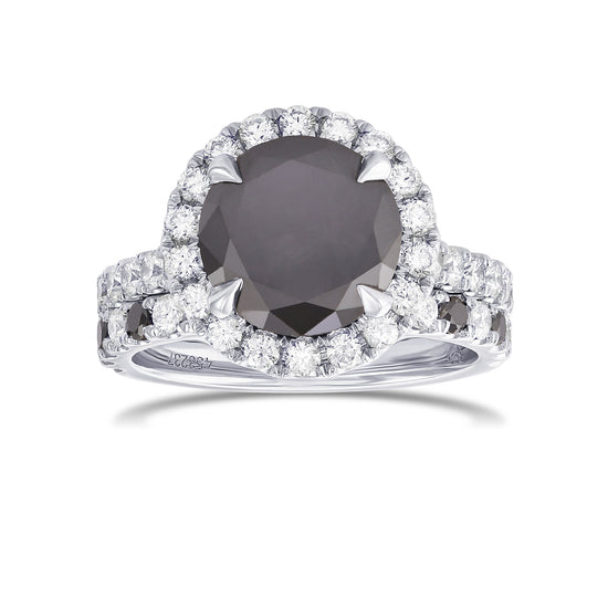 Fancy Black Round Halo Engagement & Wedding Rings