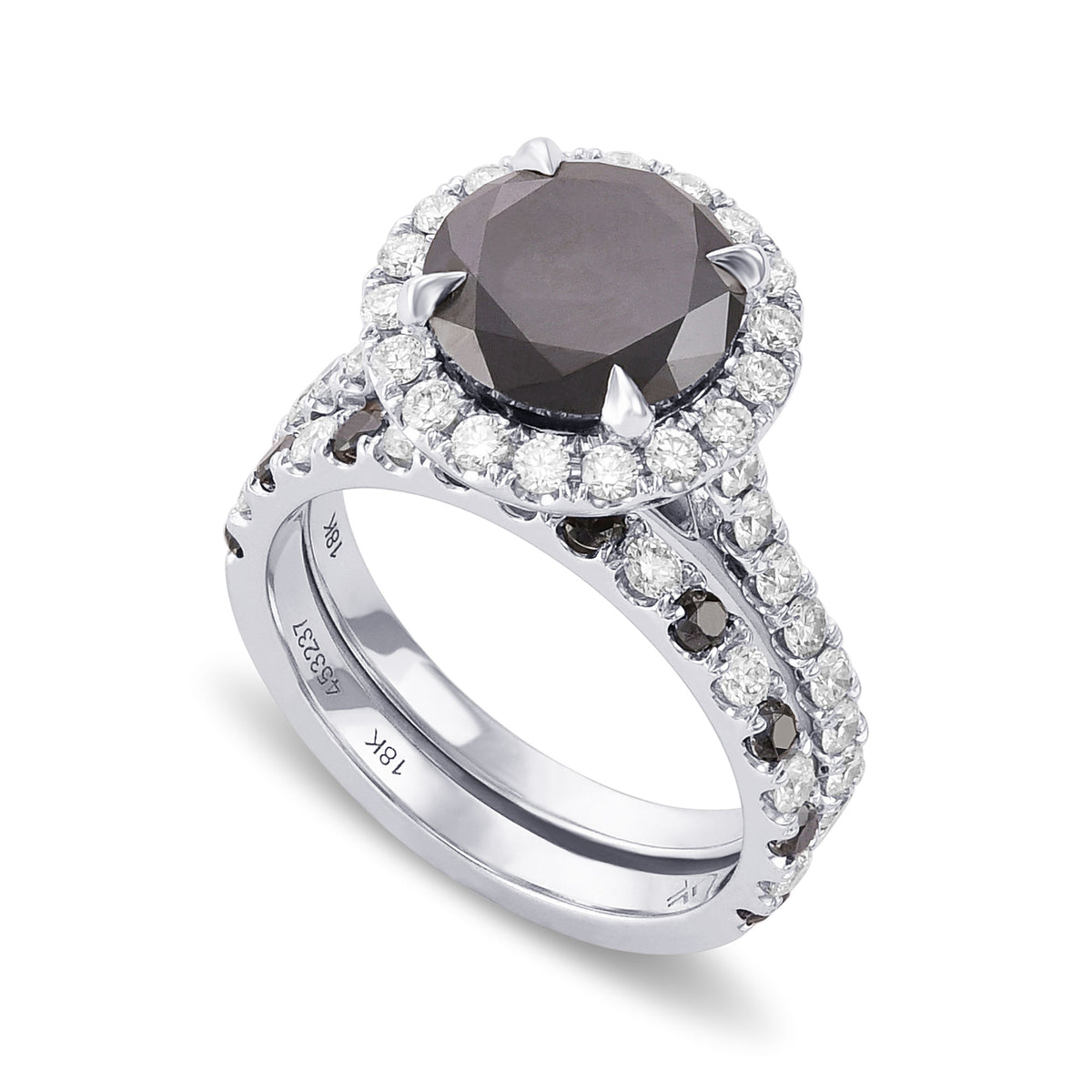Fancy Black Round Halo Engagement & Wedding Rings