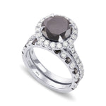 Fancy Black Round Halo Engagement & Wedding Rings