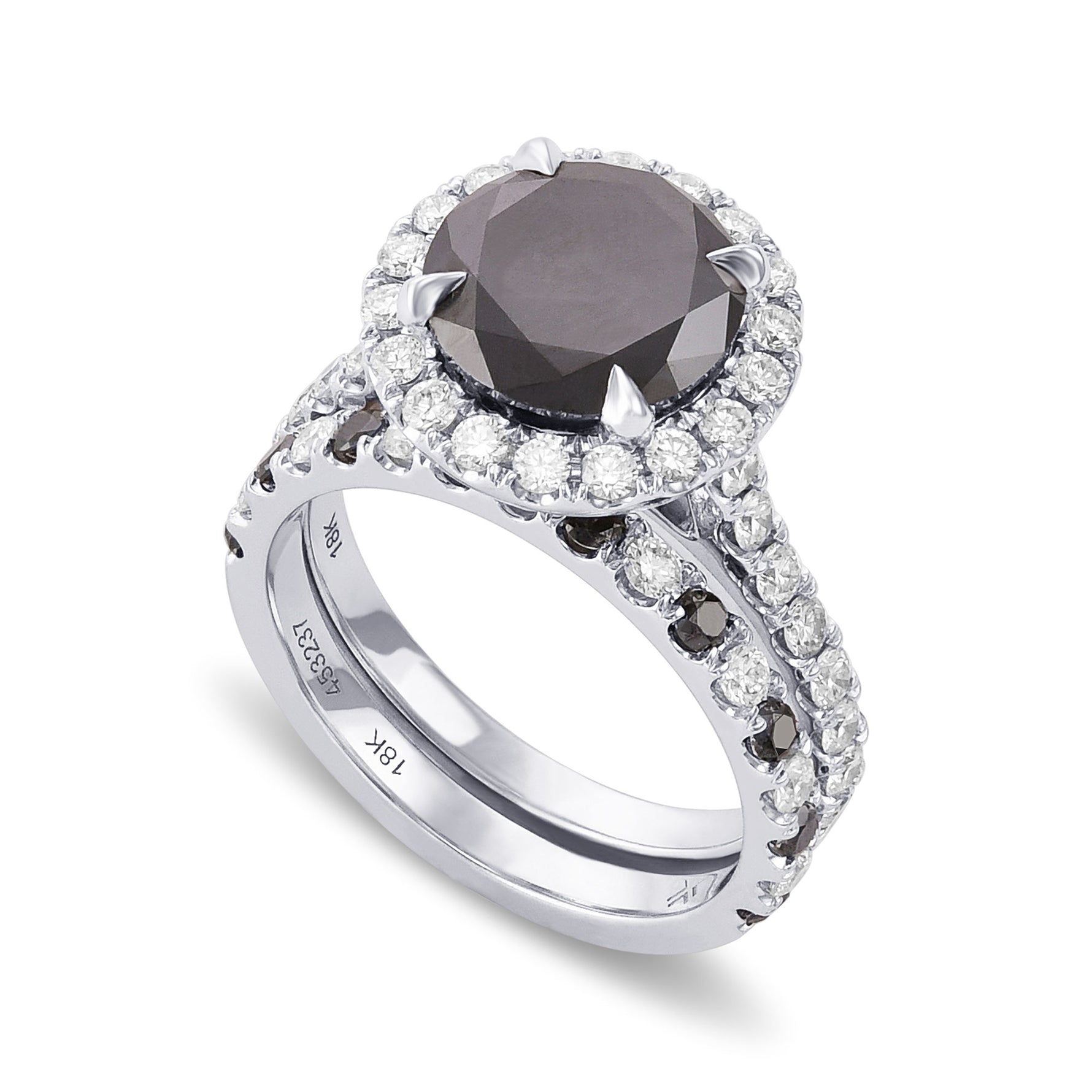 Fancy Black Round Halo Engagement & Wedding Rings