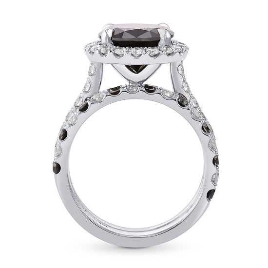 Fancy Black Round Halo Engagement & Wedding Rings