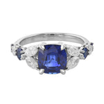 Royal Blue Cushion Sapphire & Diamond Side-stone Ring