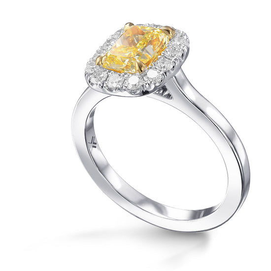 Fancy Yellow Cushion Halo Diamond Ring