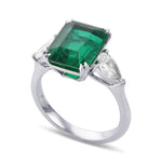Green Colombian Emerald and Diamond 3 Stone Ring