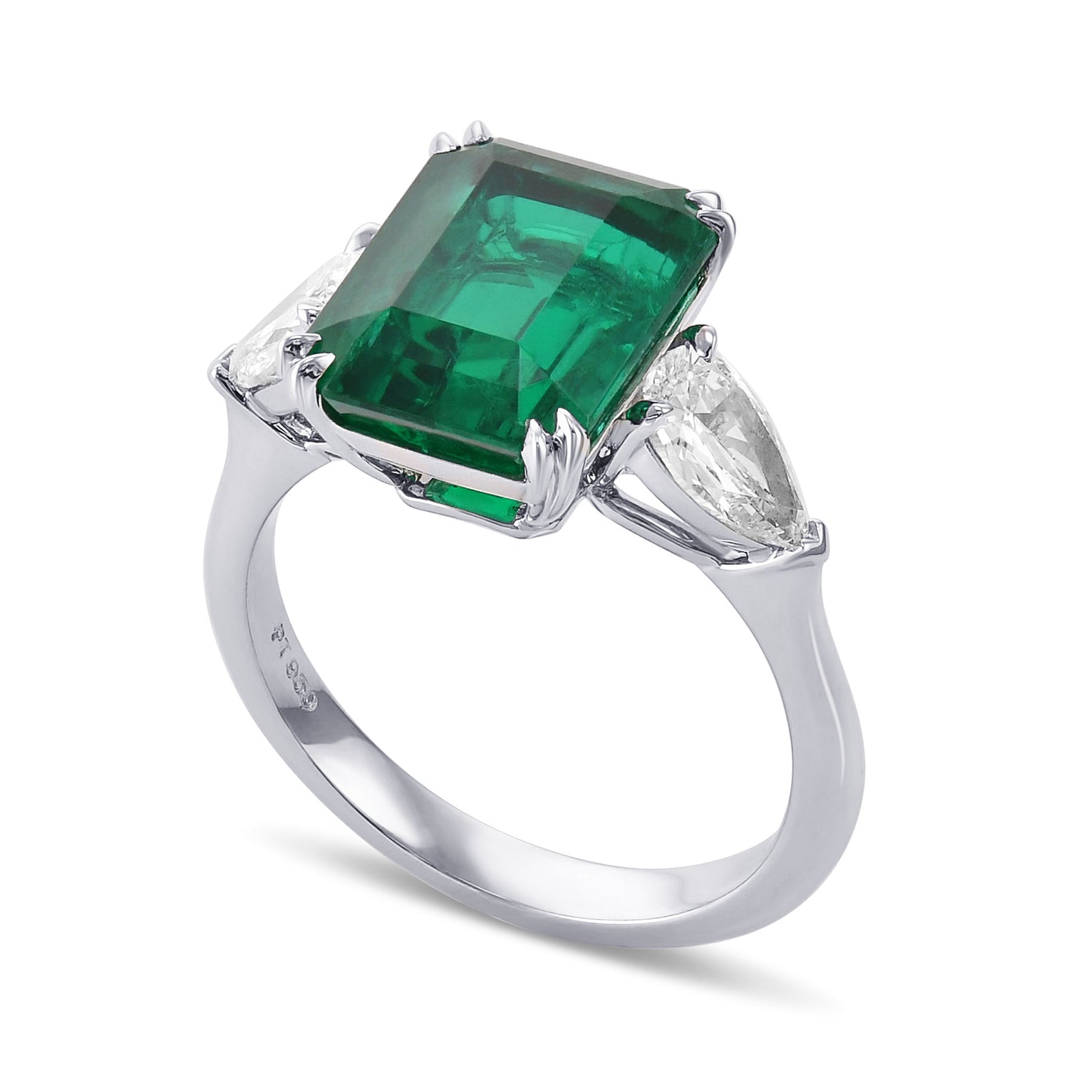 Green Colombian Emerald and Diamond 3 Stone Ring