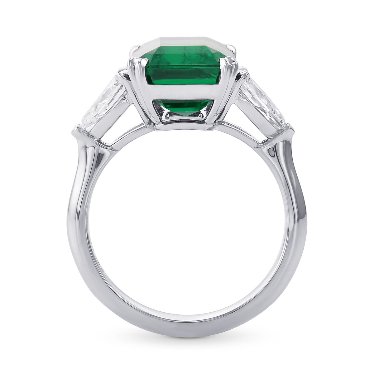 Green Colombian Emerald and Diamond 3 Stone Ring