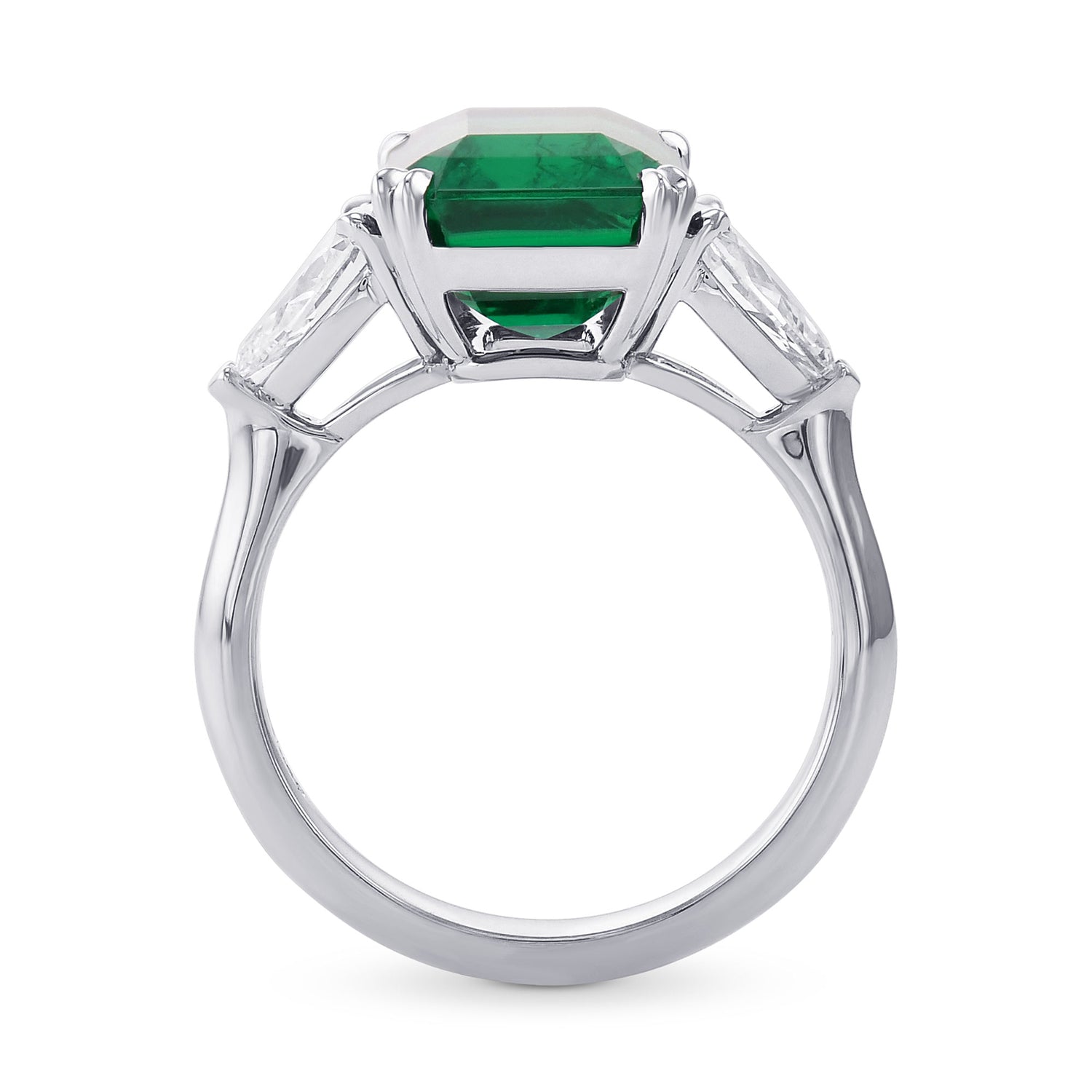 Green Colombian Emerald and Diamond 3 Stone Ring