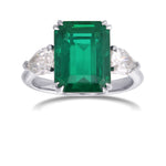 Green Colombian Emerald and Diamond 3 Stone Ring