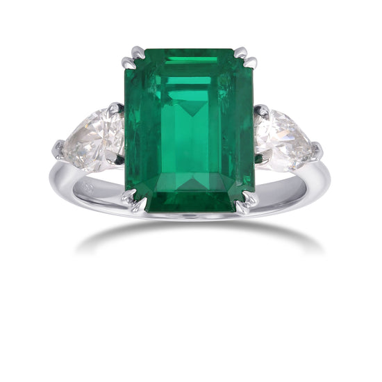 Green Colombian Emerald and Diamond 3 Stone Ring