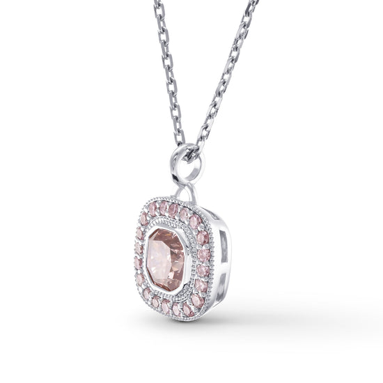 Fancy Deep Orangy Pink Cushion Halo Diamond Pendant 