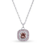 Fancy Deep Orangy Pink Cushion Halo Diamond Pendant 