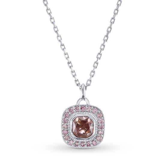 Fancy Deep Orangy Pink Cushion Halo Diamond Pendant 