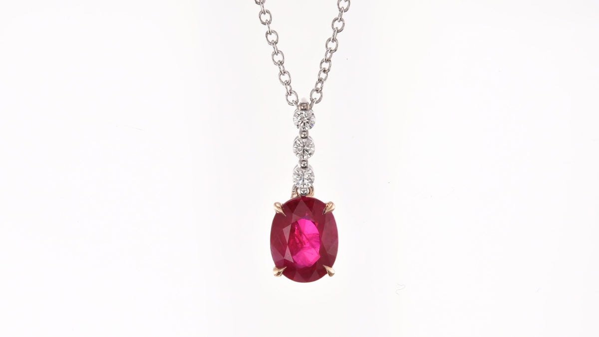 Oval Pigeon Blood Ruby and Diamond Drop Pendant