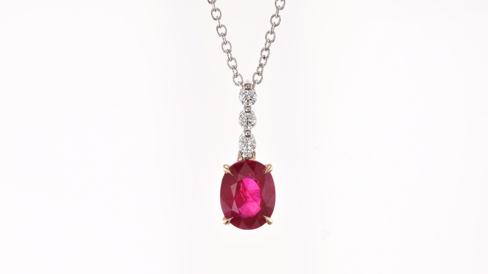 Oval Pigeon Blood Ruby and Diamond Drop Pendant