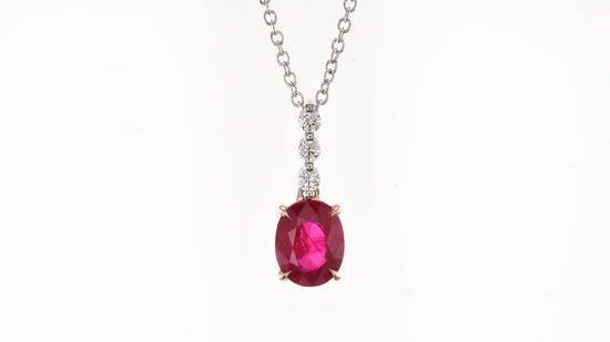 Oval Pigeon Blood Ruby and Diamond Drop Pendant