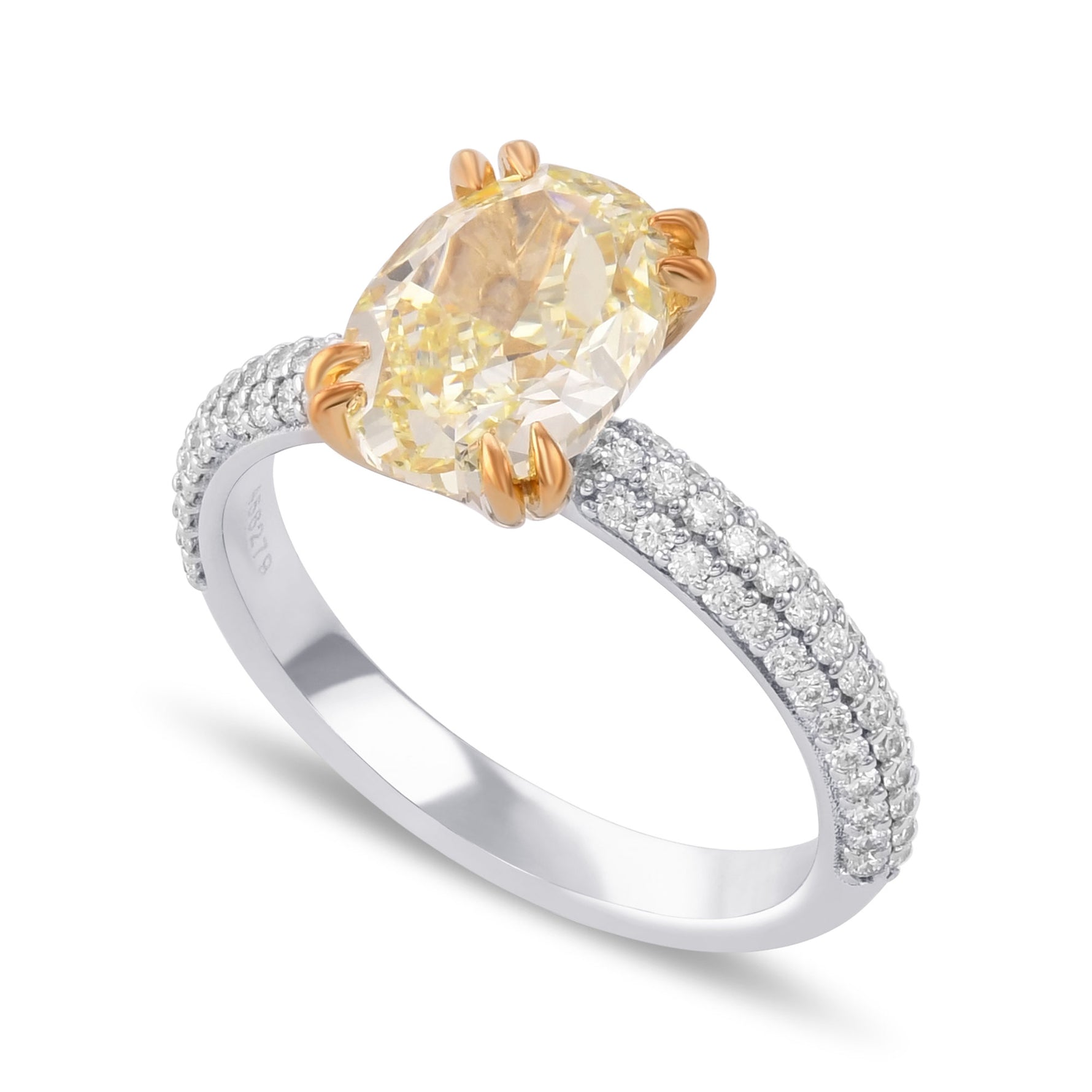 Fancy Yellow Oval Pave Side-stone Diamond Ring 