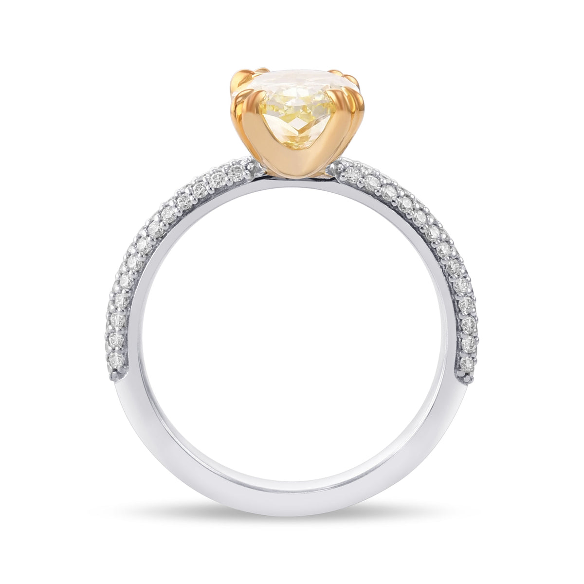 Fancy Yellow Oval Pave Side-stone Diamond Ring 