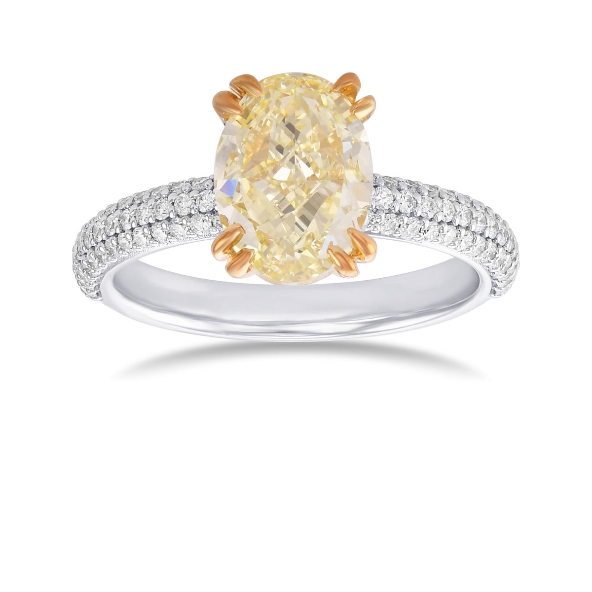 Fancy Yellow Oval Pave Side-stone Diamond Ring 