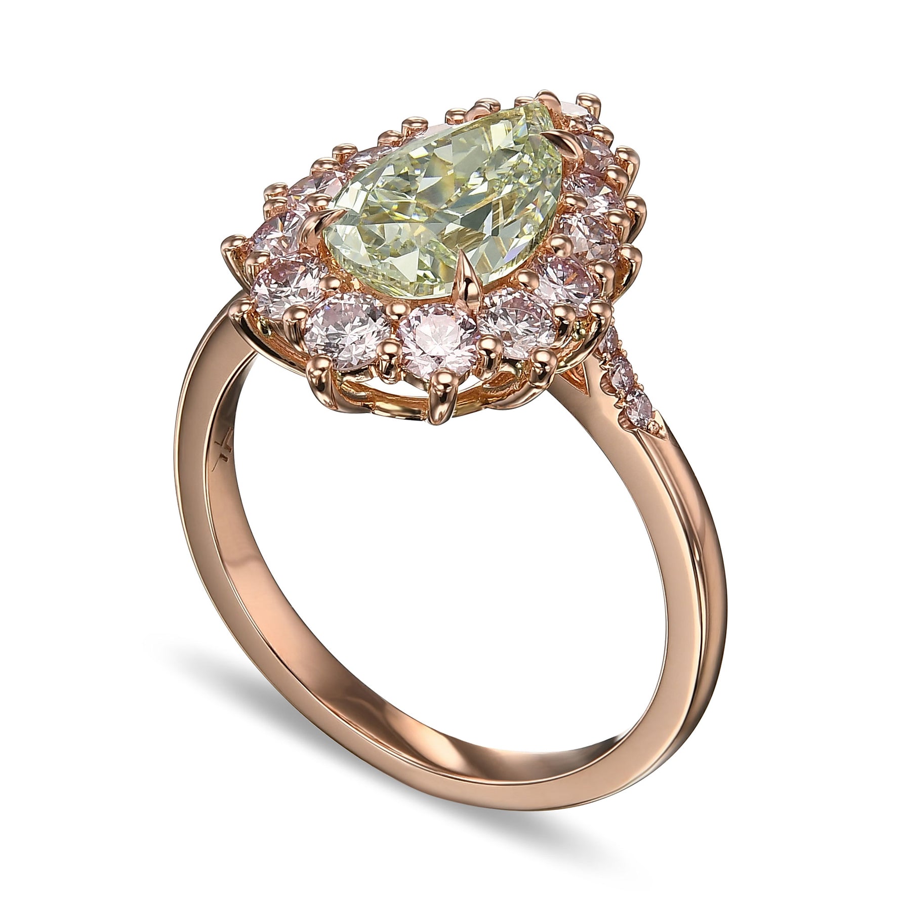 Fancy Light Yellowish Green Pear Halo Diamond Ring