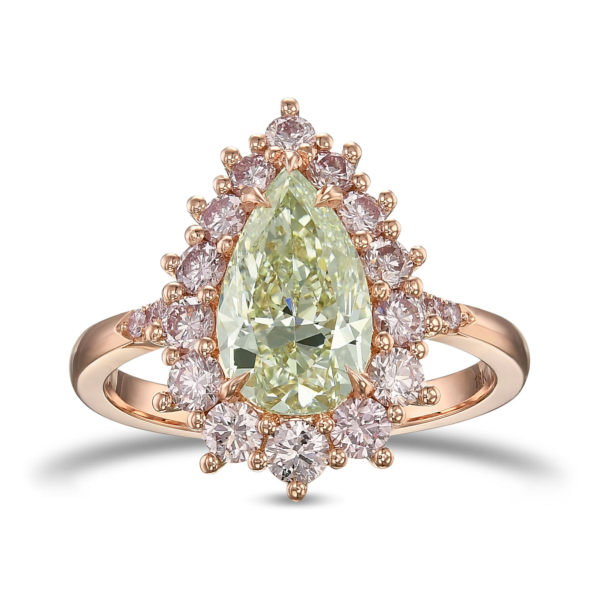 Fancy Light Yellowish Green Pear Halo Diamond Ring