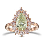 Fancy Light Yellowish Green Pear Halo Diamond Ring