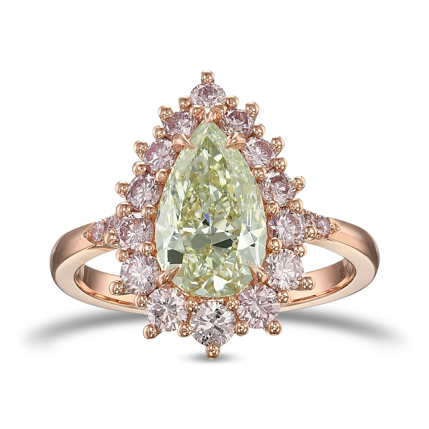 Fancy Light Yellowish Green Pear Halo Diamond Ring