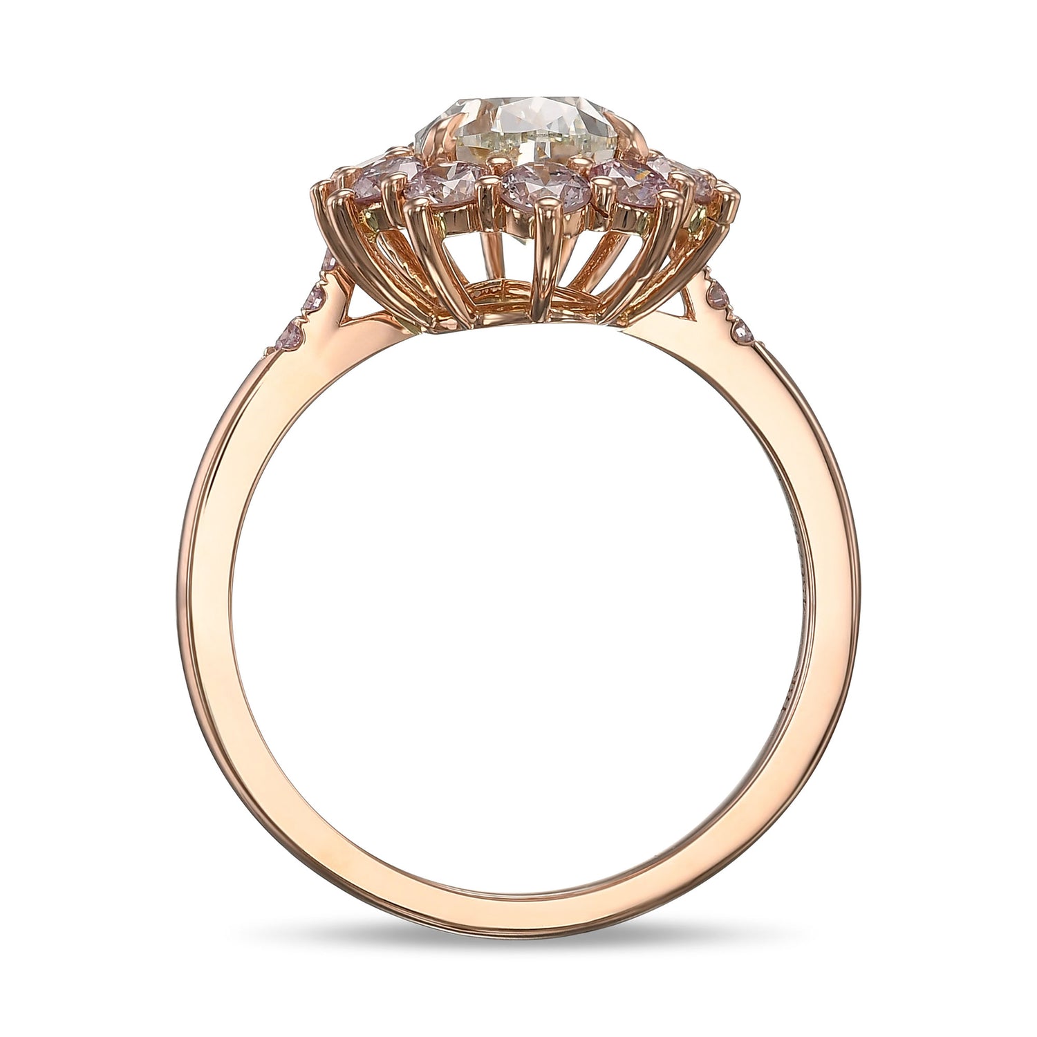 Fancy Light Yellowish Green Pear Halo Diamond Ring