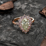 Fancy Light Yellowish Green Pear Halo Diamond Ring